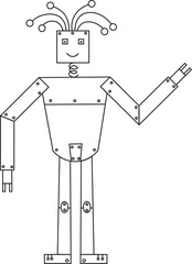 Funny robot cyborg hand drawn ink sketch line art vector illustration. Kind machine resembling a human with glasses friendly  vintage character  for card, print, design, paper, poster, icon, flyer