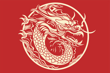 Chinese dragon symbol red background 