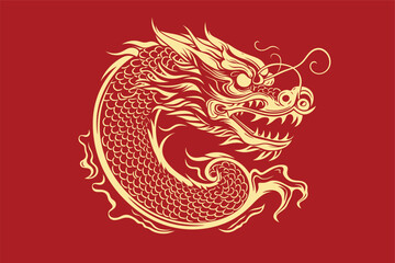 Chinese dragon symbol red background 