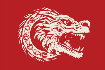 Chinese dragon symbol red background 