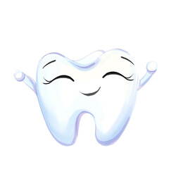 Cartoon watercolor illustration tooth isolated. Medical clip art for child