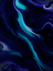 Abstract painting features a swirling vortex of purple and blue colors against a black background