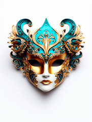 Mardi gras mask with golden ornaments on white background