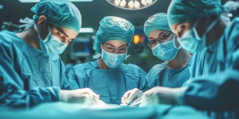 Team of professional doctors in hospital or surgery room. Genrative AI.