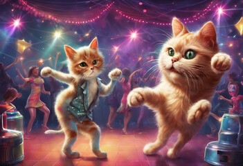 a disco and dancing cat