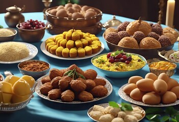 Various Foods on the Table in Eid al-Fitr Celebration for Eid al-Fitr Background