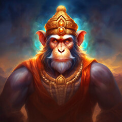 Fantasy portrait of Hindu God Hanuman.	