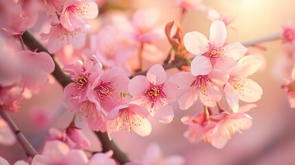 Obraz premium Beautiful cherry tree with tender flowers. Amazing spring blossom