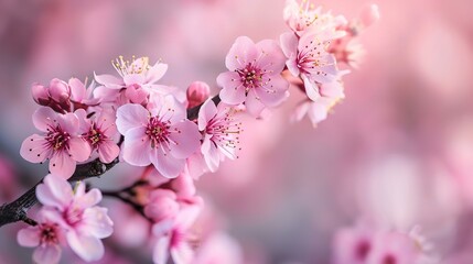 Naklejka premium Beautiful cherry tree with tender flowers. Amazing spring blossom