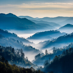 Aerial view of mountains under mist morning