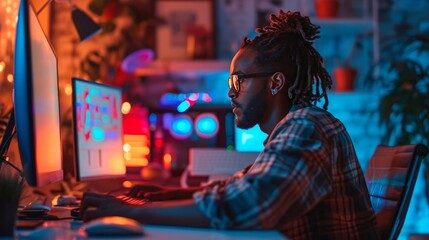 Freelance man working in front of the computer