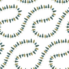Seamless pattern with different trees on a white. Forest background. deciduous trees, conifers, spruce, fir tree, pine