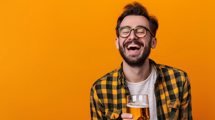 Portrait of happy smiling man drinking beer  - Powered by Adobe