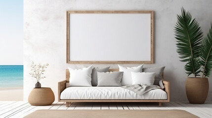 Frame mockup in living room interior background, sofa, interior, room, furniture, home, couch, wall, living, design, house, chair, lamp, floor, apartment, contemporary, table, comfortable, decor, 3d, 