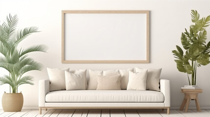 Frame mockup in living room interior background, sofa, interior, room, furniture, home, couch, wall, living, design, house, chair, lamp, floor, apartment, contemporary, table, comfortable, decor, 3d, 