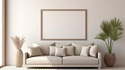 Frame mockup in living room interior background, sofa, interior, room, furniture, home, couch, wall, living, design, house, chair, lamp, floor, apartment, contemporary, table, comfortable, decor, 3d, 