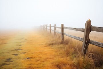 Obraz premium splitrail fence trailing off into the foggy landscape