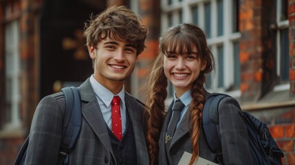 Young couple students in college