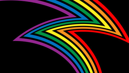 Updated gay pride flag icon. New LGBTQ+ rights symbol. Celebrating pride month - long rainbow pride flag on black background. banner, cover, flyer, brochure, website, poster, card. vector illustration