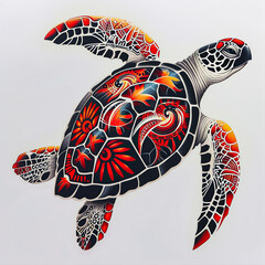 Turtle polynesian style design for tattoo or t-shirt print flat vector generative ai