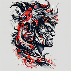 Warrior polynesian style design for tattoo or t-shirt print flat vector generative ai