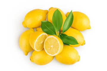 Ripe lemon with half isolated on white background with full depth of field. Top view. Flat lay