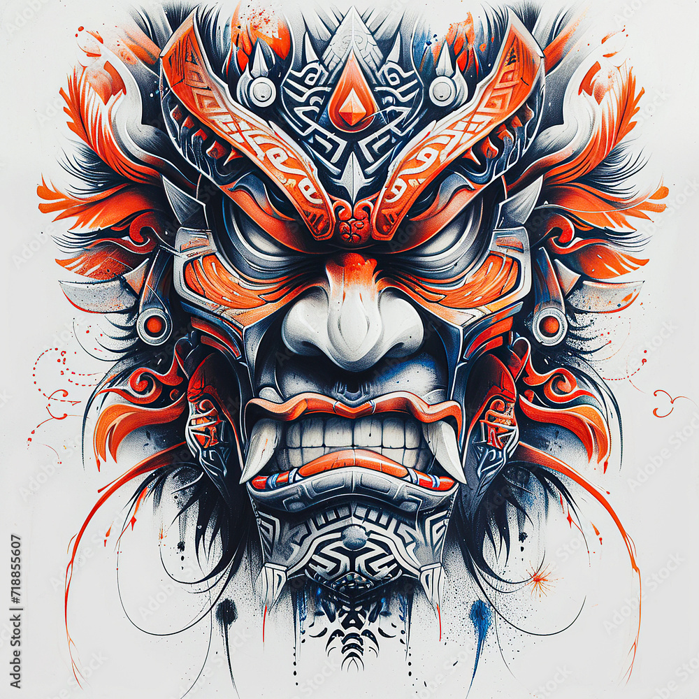 Wall mural warrior polynesian style design for tattoo or t-shirt print flat vector generative ai