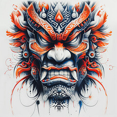 Warrior polynesian style design for tattoo or t-shirt print flat vector generative ai