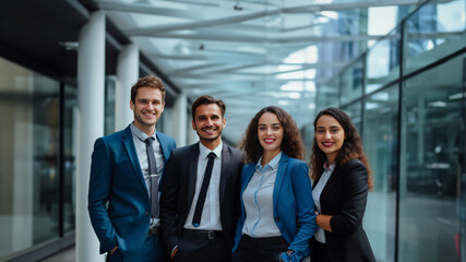 Businesspeople and their team exude positivity in a lively group photo, showcasing dynamic body language that reflects the collective success and enthusiasm within the office. Generative ai.