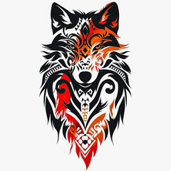 Fototapeta premium Wolf polynesian style design for tattoo or t-shirt print flat vector generative ai