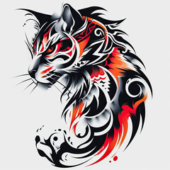 Cat polynesian style design for tattoo or t-shirt print flat vector generative ai