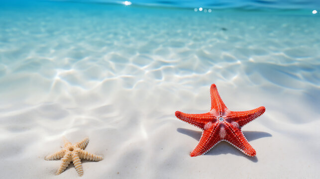 Hello summer. Seastar on the beach. AI generated image.