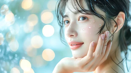 Foto op Plexiglas 頬に水滴を付けた女性の美容ポートレート © Haru Works