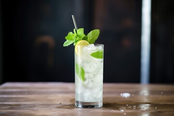 elegant virgin mojito presentation with a silver stirrer