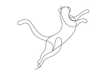 Doodle One Line Drawn Jumping Cat Portrait Black Curve Editable Line Sketch Silhouette Icon Illustration Isolated On White Background. 