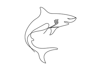 Shark Fish One Editable Curve Continuous Line Drawn Symbol Element Doodle Icon isolated On White Background
