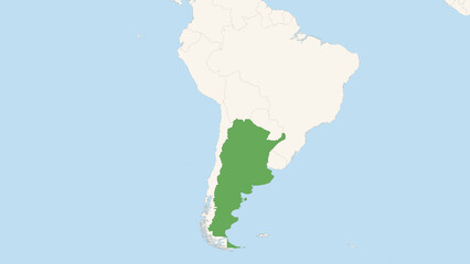 Green Argentina Territory On White and Blue World Map