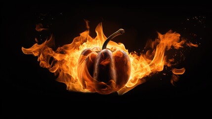 The pumpkin is on fire. A flame of fire in the shape of pumpkin .Red glowing pumpkin on black. A pumpkin with fire