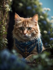 Fototapeta premium Hyperdetailed Elegance: The Extraordinary Image of a Cat Wearing a Cross Pendant Generative AI