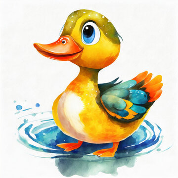 Watercolor duck illustration on white background