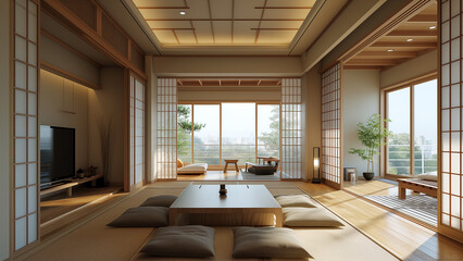 Fototapeta na wymiar Zen Harmony: Modern Japanese Living Room