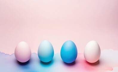 banner. Easter eggs, soft pink and blue background, gradient, watercolor. Minimal concept. Card with copy space for text