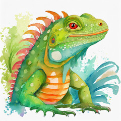 Watercolor iguana illustration on white background