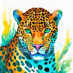 Watercolor jaguar illustration on white background