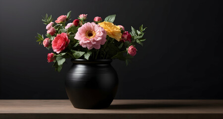 Fototapeta na wymiar bouquet of flowers in a clay vase