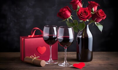 Gifts for valentine with wine and roses