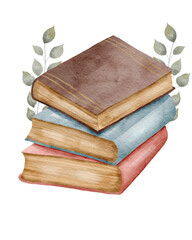 Watercolor stack of book illustration