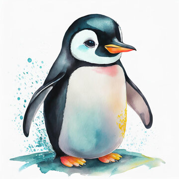 Watercolor penguin illustration on white background