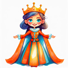 Fototapeta premium Watercolor queen illustration on white background
