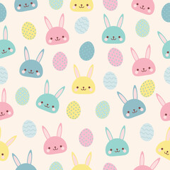 spring easter bunny rabbits eggs cute pastel color seamless pattern vector for invitation greeting birthday party celebration wedding card poster banner textiles wallpaper paper wrap background
